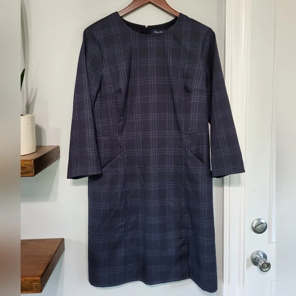 blue plaid uniform dress French Toast Girls V-Neck Pleated Plaid Jumper Blue/Gold Plaid 10 1047 main image 1